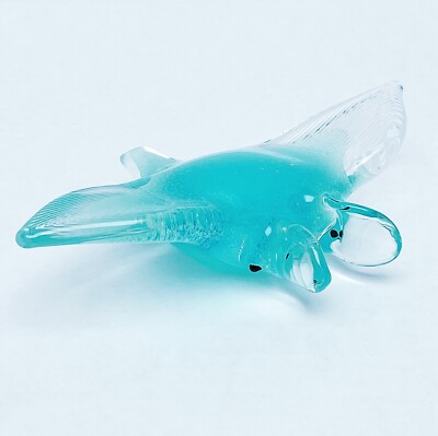 Manta Ray Glass Art Figurine Seafoam Green Glow in the Dark