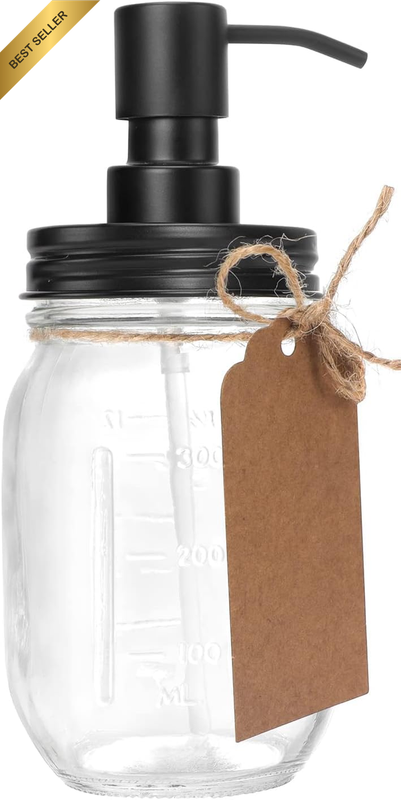 Premium Quality Mason Jar Soap Dispenser - Black 16 Ounce - Made from Rust Proof