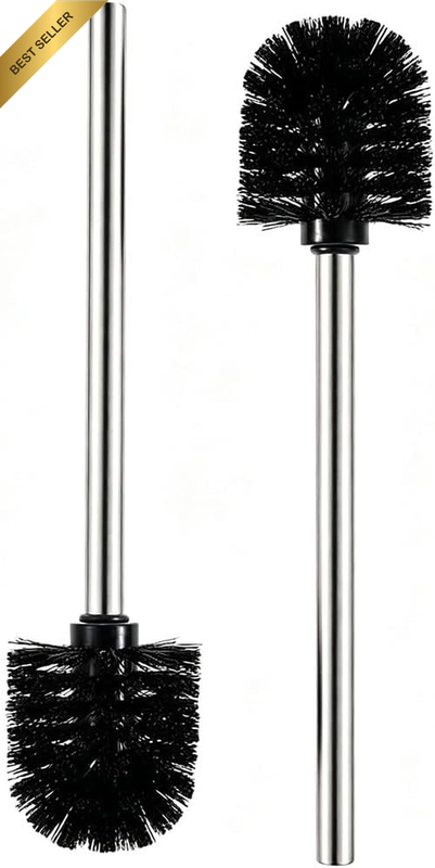 Black Toilet Brush Set of 2 with Stainless Steel Handle