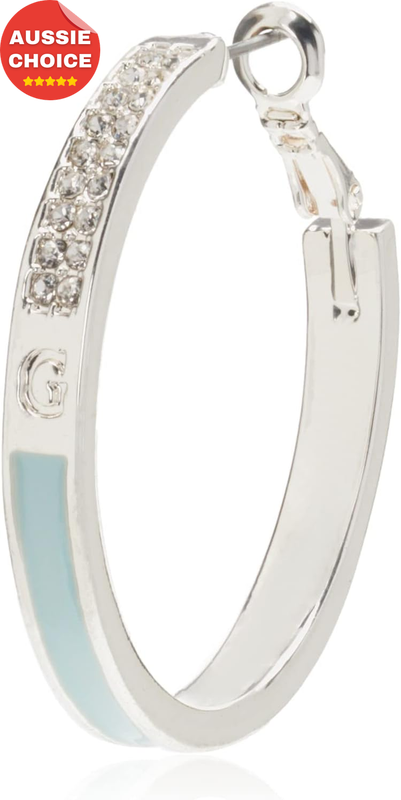 Light Blue Pave Crystal Glass Hoop Earrings Silvertone Enamel Jewelry One Size