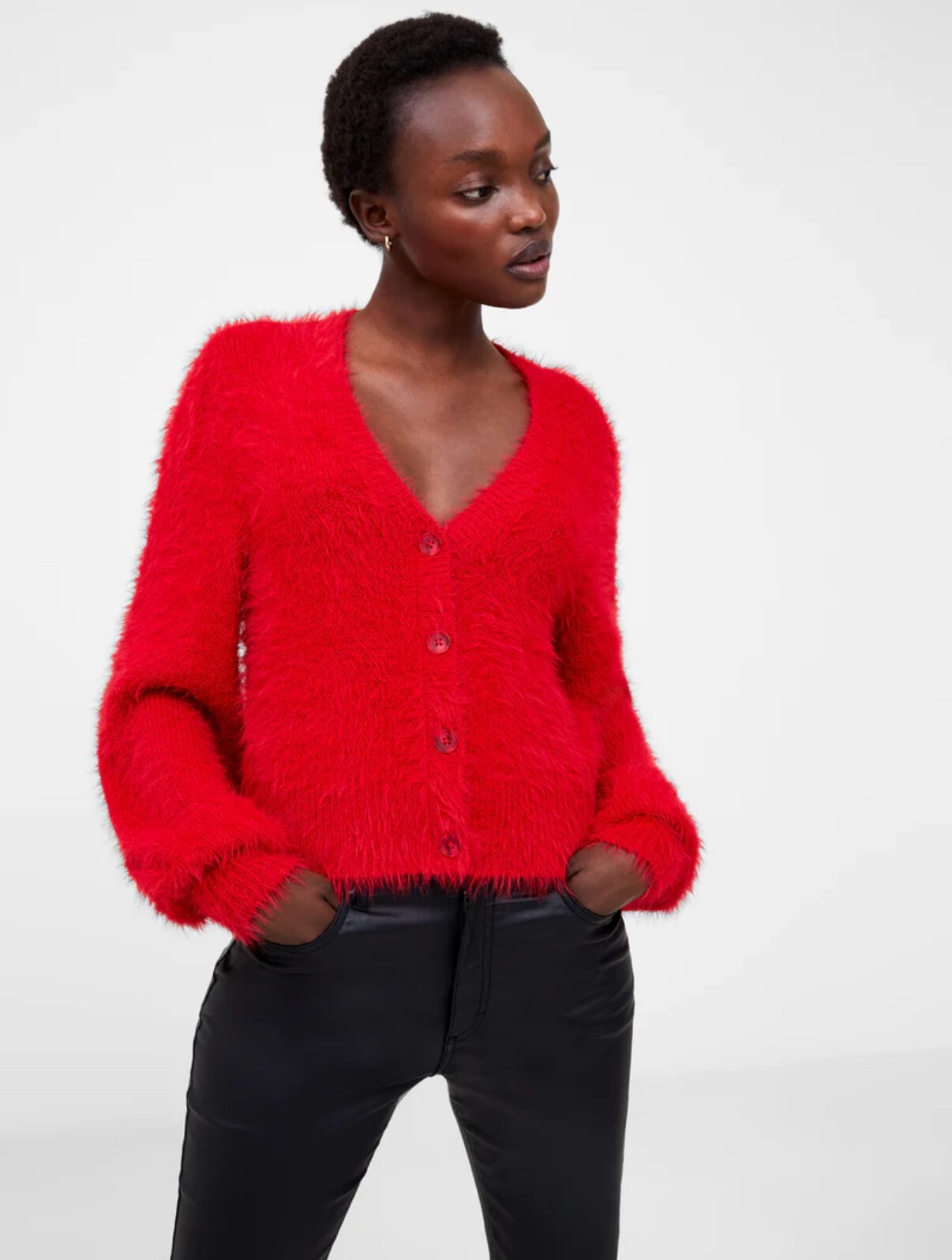 French Connection Meena Fluffy Eyelash Cardigan in Lollipop
