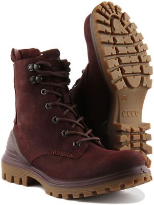 Pre-owned Ecco Tredtray Leather Ankle Boots Burgundy Womens Uk 3 - 8