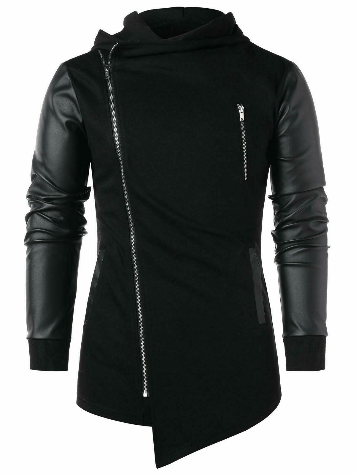 Mens Asymmetric Zip Up Hoody Stand Collar Long Sleeve Slim