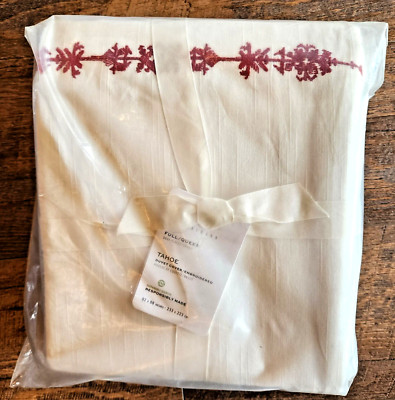 POTTERY BARN Tahoe Red Embroidered Cotton FULL/QUEEN Duvet Holiday Christmas