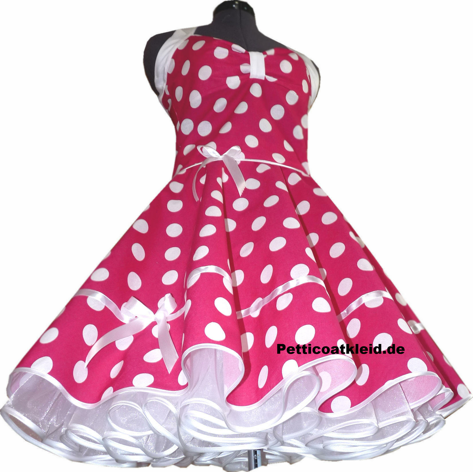 TANZKLEID DER 50ER TANZKLEID DER 50ER PUNKTEKLEID ROCKABILLY PINK GROSSE WEISSE TUPFEN