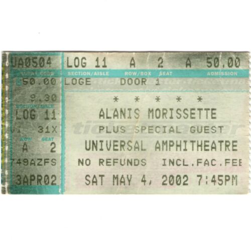  ALANIS MORISSETTE & RYAN ADAMS Concert Ticket Stub 5/4/02 LOS ANGELES CA Rare