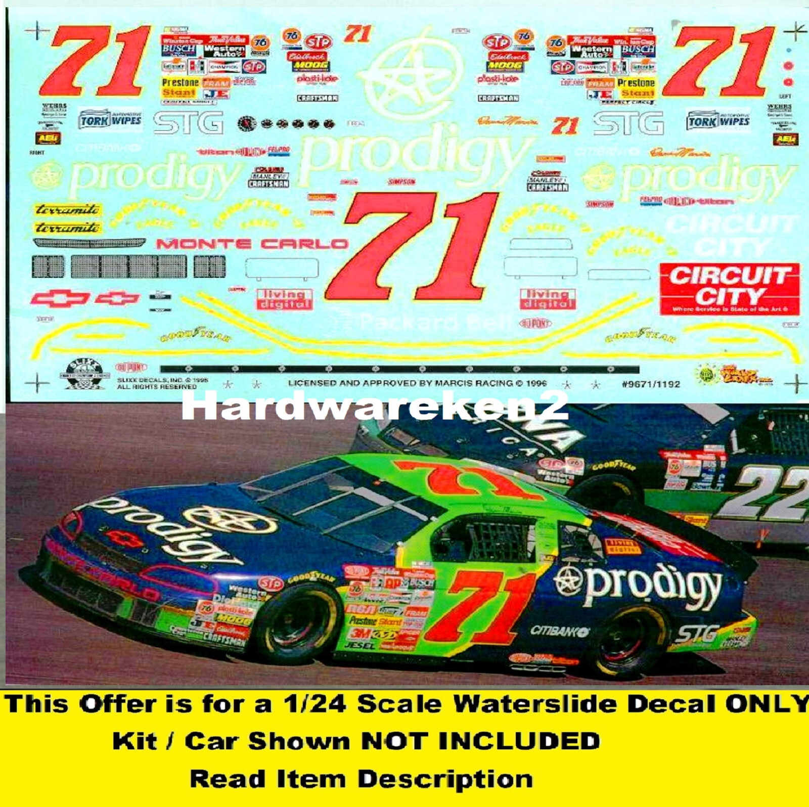 デイル・アーンハート 3点セット モンテカルロ 1996 モノグラム ステッカー NASCAR DECAL #71 PRODIGY 1996 CHEVROLET MONTE CARLO DAVE