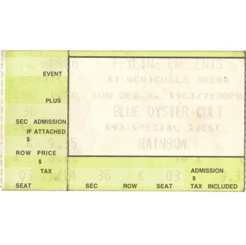 BLUE OYSTER CULT & RAINBOW Concert Ticket Stub DENVER CO 12/4/83 McNICHOLS  Rare