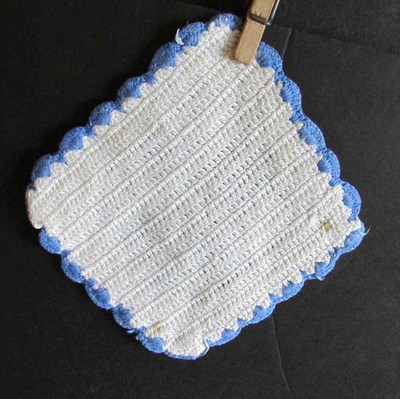 Blue Rose Hand Thread Crocheted Vintage Kitchen Hot Pad Display 5.75