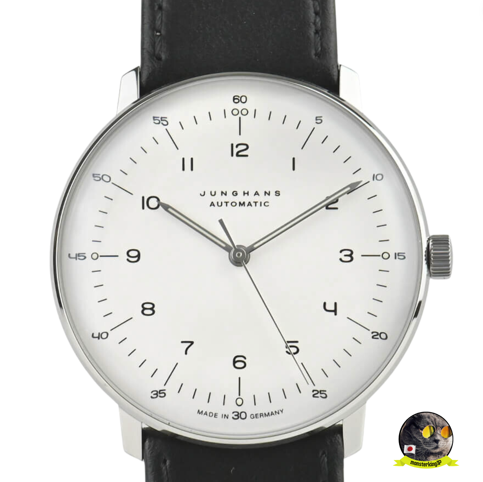 Pre-owned Junghans Max Bill Automatic 027/3500.02 Black Leather 38mm 27/3500.02 Watch