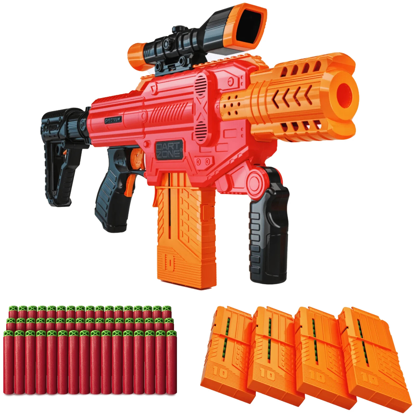 NERF Dartblaster トイガン オレンジ NEW DART ZONE Spectrum Motorized Clip-Fed Blaster Value Set