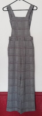 LOVE FIRE Bib Overall Women Size XS Tall Petite Black White Plaid With Pockets 