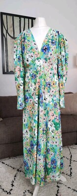 16/18, Green  Pink Blue Floral Midi Dress 3/4, Side Split , New, Oasis, Rrp £59