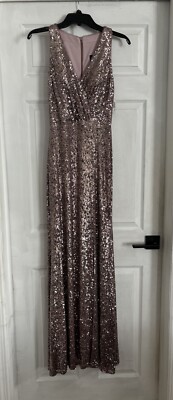 NEW Xscape Womens Sequin Slit Formal Evening Dress Gown Wedding Prom Mauve 4 NWT
