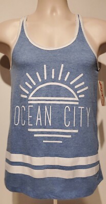 NWT Exist Ocean City Tank Top Women's Juniors Medium Heather Blue Racerback 