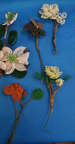 16 pcs Vintage Hand Wired Beaded Glass Bead Flower Floral Stems 2 1/2