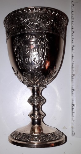 TWO BEAUTIFUL LARGE WINE CHALICES-PLATED EMBOSSED METAL-EXCELLENT-NEW & UNUSED