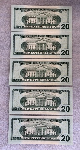 Uncirculated Consecutive 20 Dollar Bill Lot Kansas City Bank