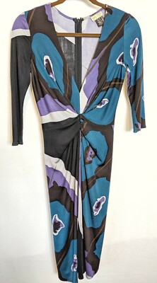 Issa London Ladies Abstract Design 100% Silk Dress. US Size 8 Deep V Neckline