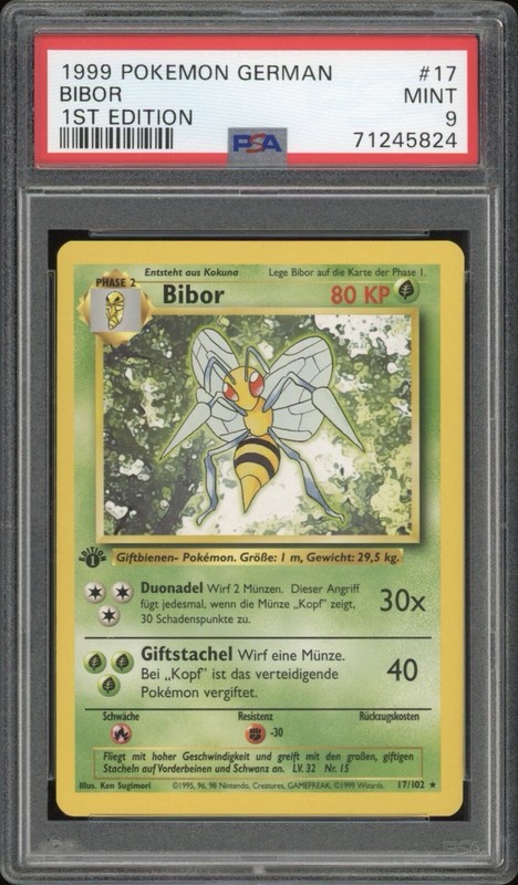 1999 Pokemon German 1st Edition Base Set Bibor-Beedrill 17/102 Psa 9 Mint