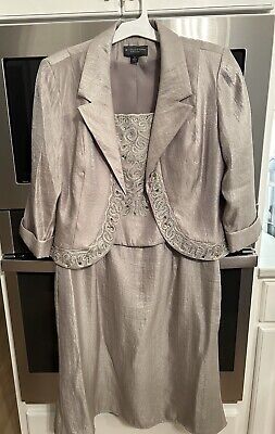 Jacket Dress 16 2 Piece Silver KM Collections Formal Occasion Wedding Bling