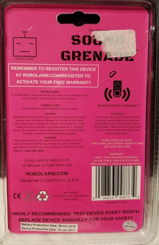 ROBOCOPP SOS Ealarm Personal Alarm Original Sound Grenade pull-pin  BASU Purple