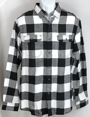 NWT George flannel shirt XS Wht Blk Buffalo Plaid Button Up Long Sleeve Collar