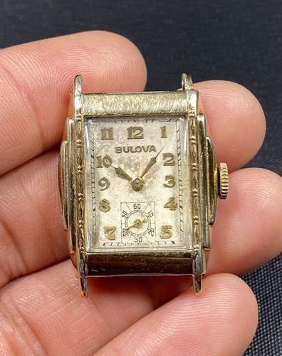Bulova 10K Rolled Gold Plate Vintage Manual Wind-Up Square