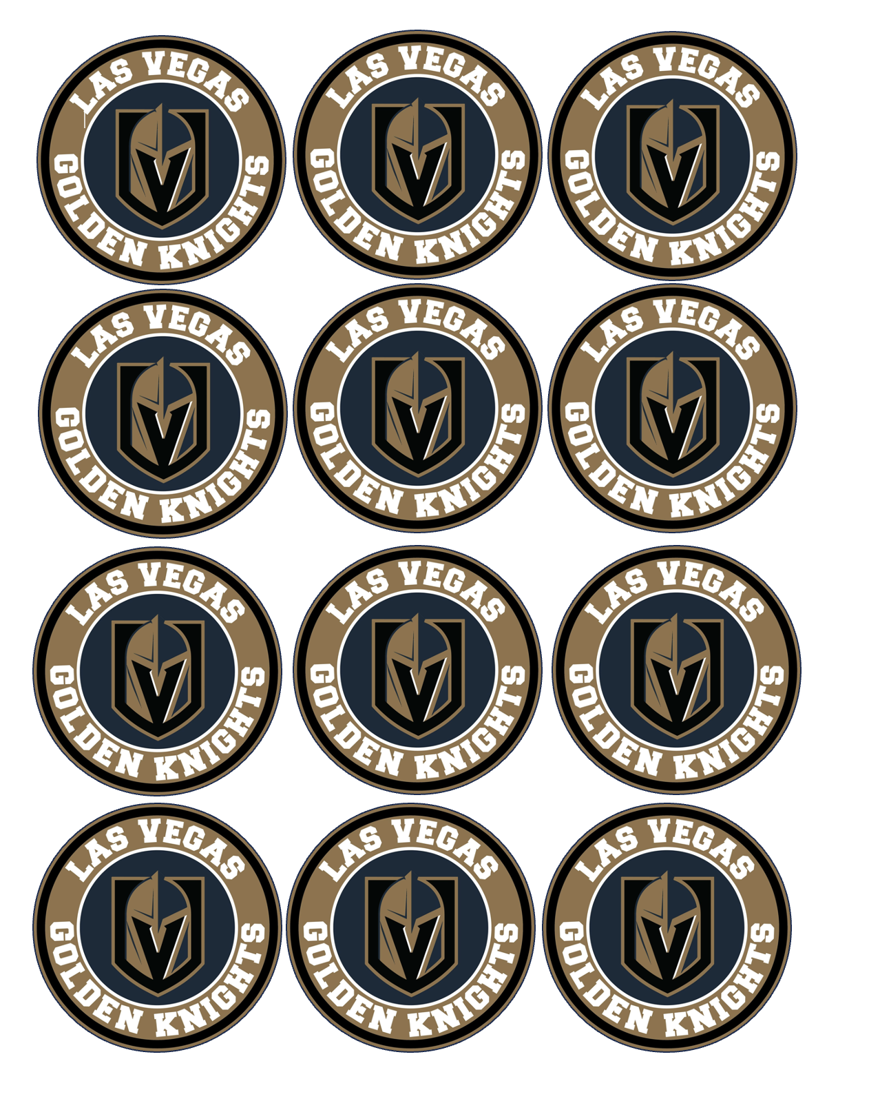 Set of 12 Las Vegas Knights Hockey edible paper, cupcake toppers, choose size