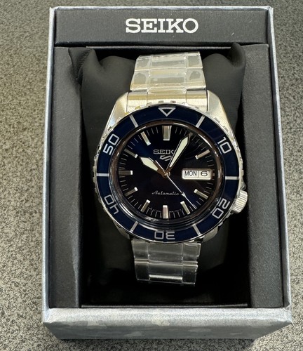Pre-owned Seiko 5 Automatic Blue Dial Steel Bracelet Men's Watch Srpk97 Made In Japan