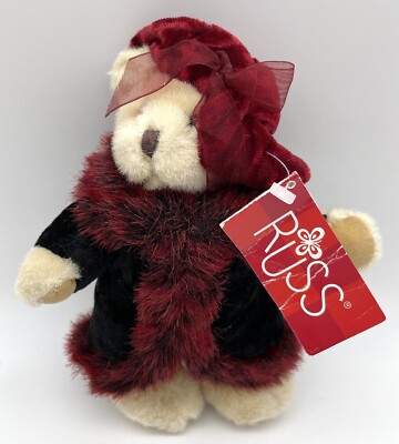 Russ Berrie  Natasha  the Teddy Bear in Fur Coat Small Plush