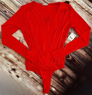 FREE PEOPLE || Surplice Long Sleeve Bodysuit in Bella Rosa Red - SZ XS  NWT 