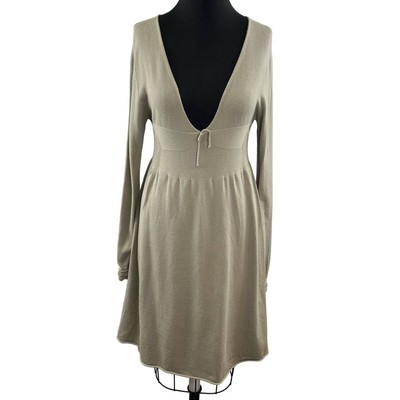 NWT TWINSET Simona Barbieri Tan Knit Plunge A-Line Sweater Dress Wool NEW M