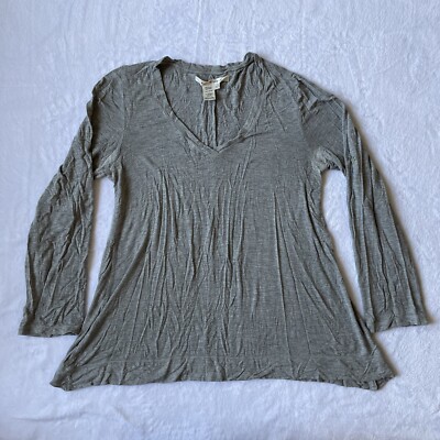 Max Studio Top L Rayon Flare Swing Roll-tab Long Sleeve