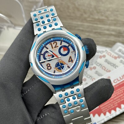 NEW  Swatch 16 DOTS Aluminum XLITE Chronograph Blue 45mm Men's Watch YYS4007