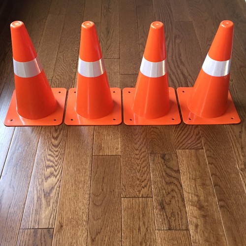 4 Orange Safety Cones Reflective Traffic Parking Sports Indoor Outdoor Night Set