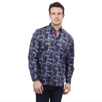 Luchiano Visconti Black Men's Long Sleeve Button Up Shirt S Small Blue Black