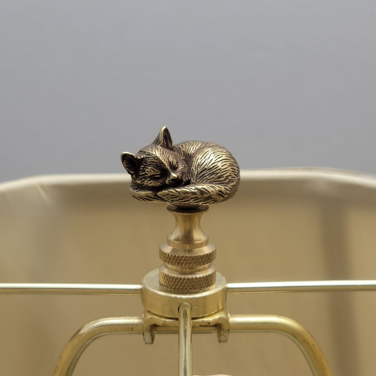 Solid Brass Kitten/Cat Lamp Finials Polished or Antique Brass Bases Cat Lovers