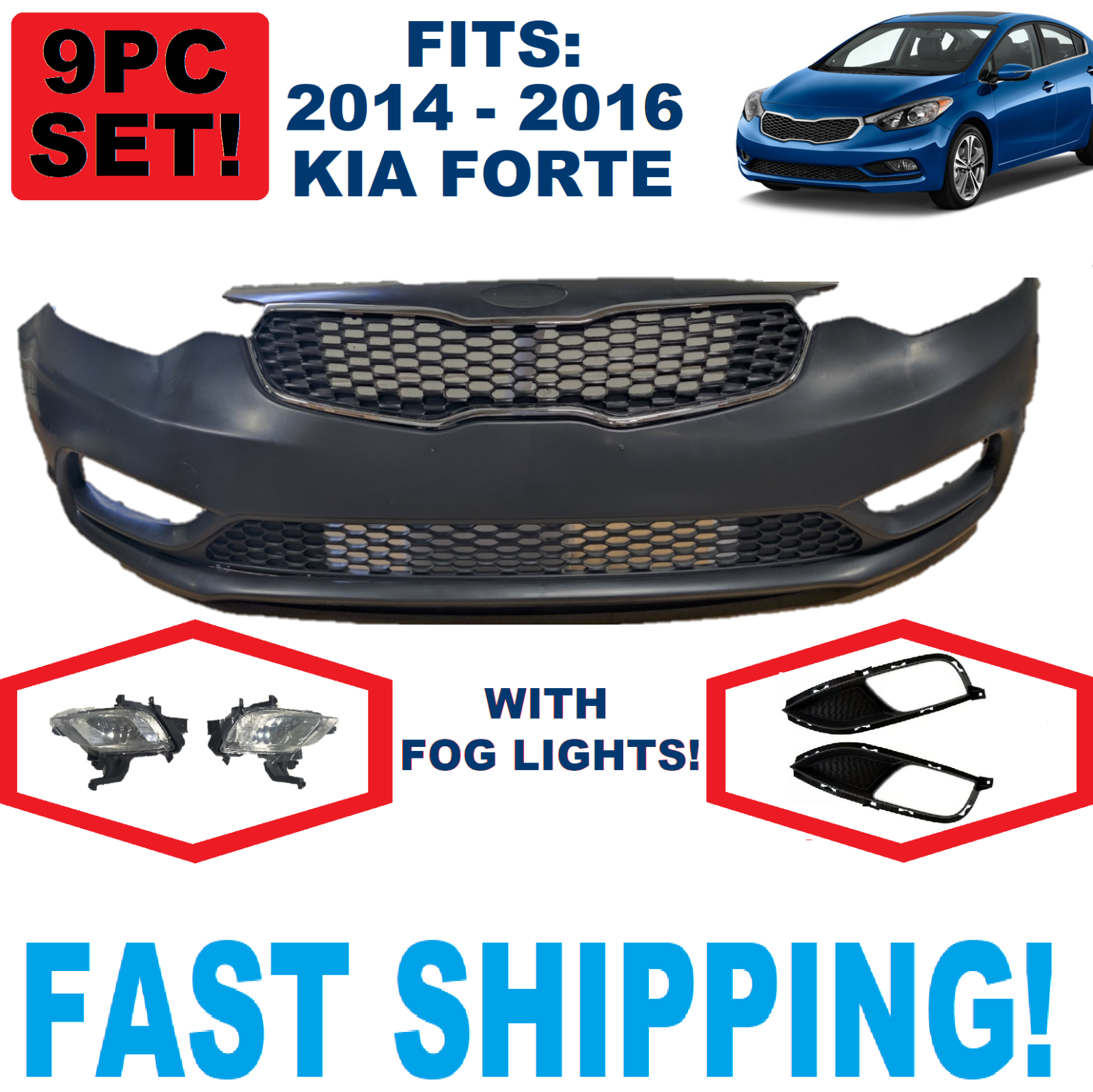 Set Grill Fog Lamps New Not Painted