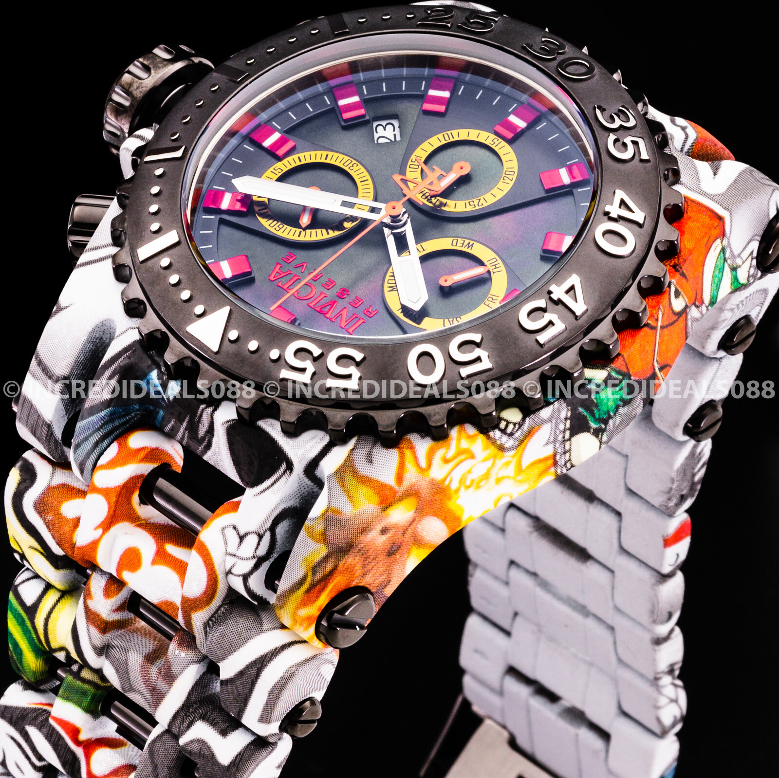 Pre-owned Invicta Men Reserve Chaos Swiss Chronograph Graffiti Black Hydroplated Watch