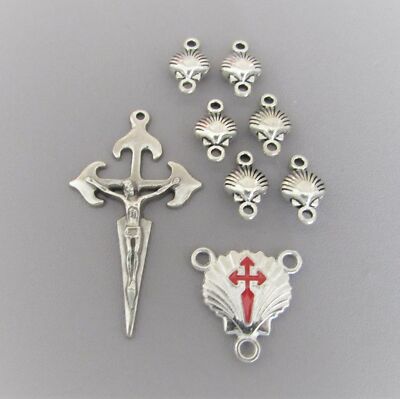 St JAMES Camino de Santiago Rosary Center & Crucifix Our Father Pater ITALY 8pc