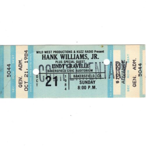 HANK WILLIAMS JR & LINDY GRAVELLE Concert Ticket Stub BAKERSFIELD CA 10/21/84