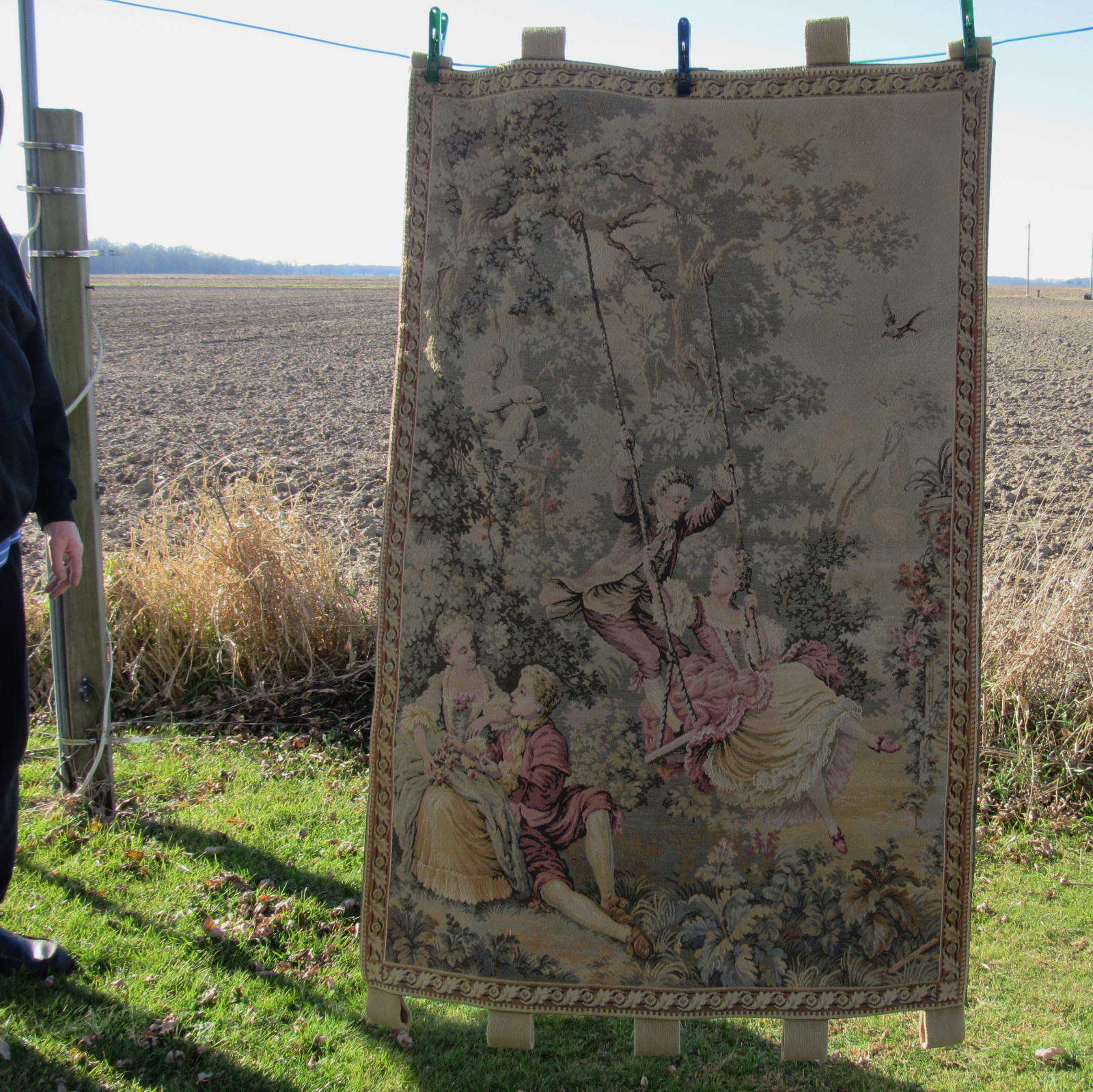 ANTIQUE BELGIUM VICTORIAN TAPESTRY ROMANCE COUPLES PROFESSIONAL BACKING FOR RODS