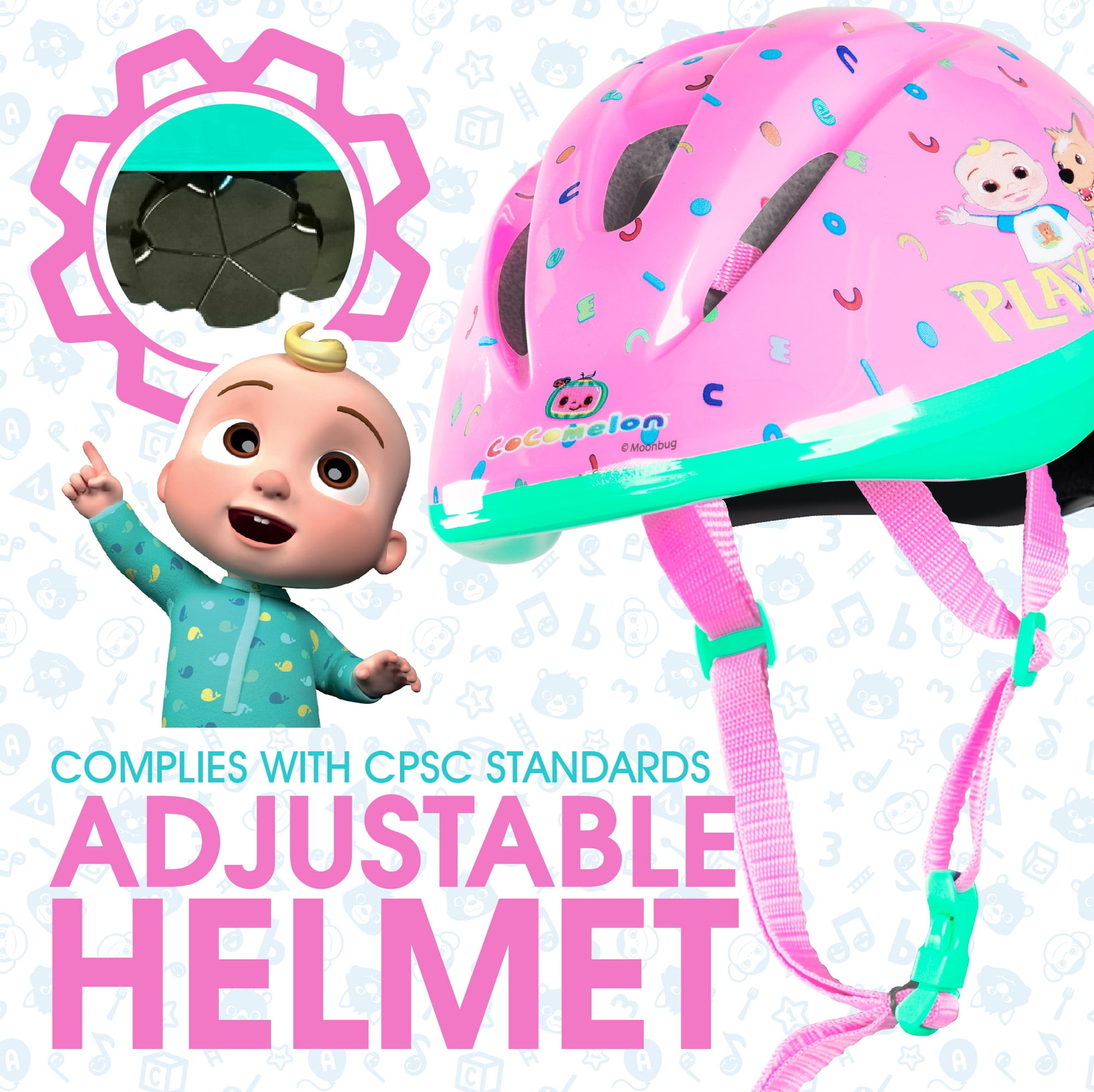 Cocomelon Toddlers Balance Bike Adjustable Helmet Light-up 10" WheelsLightweight