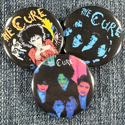 THE CURE 80's Music Pinback Buttons New Wave Alternative Post Punk Goth, 3 Pins
