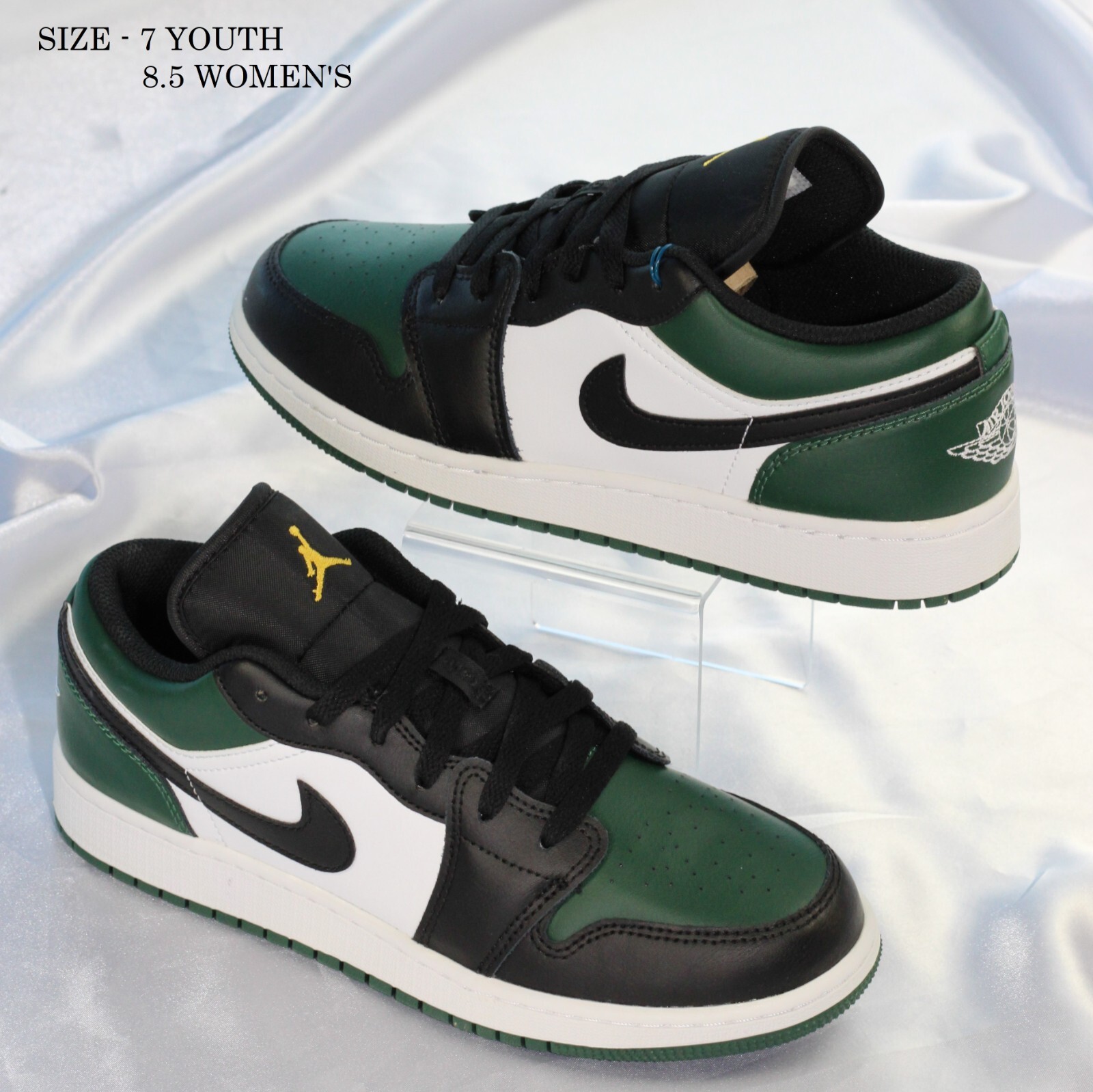 Size 7Y - Nike Air Jordan 1 Low Green Toe Green White Black Size 7Y - Nike Air Jordan 1 Low Green Toe Green White Black