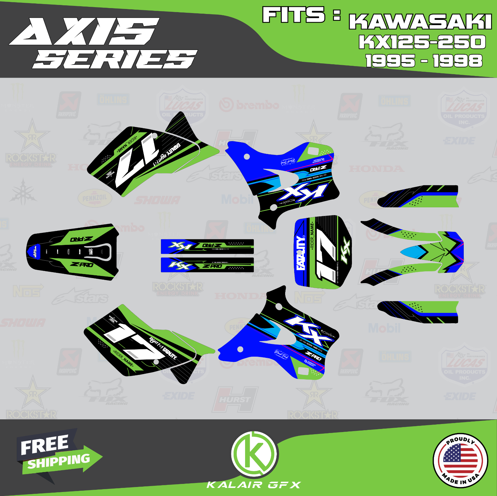 ロハスグラフィックス Graphics Kit for Kawasaki KX125 KX250 (1995-1998) Axis