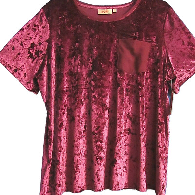 EVRI Women's 3X Stretch Velour Scoop Neck Textured Shiny Top New Tag