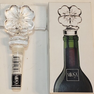 Mikasa Wine Bottle Stopper Austria Crystal-Lady Luck-Four Leaf Clover  New Boxed