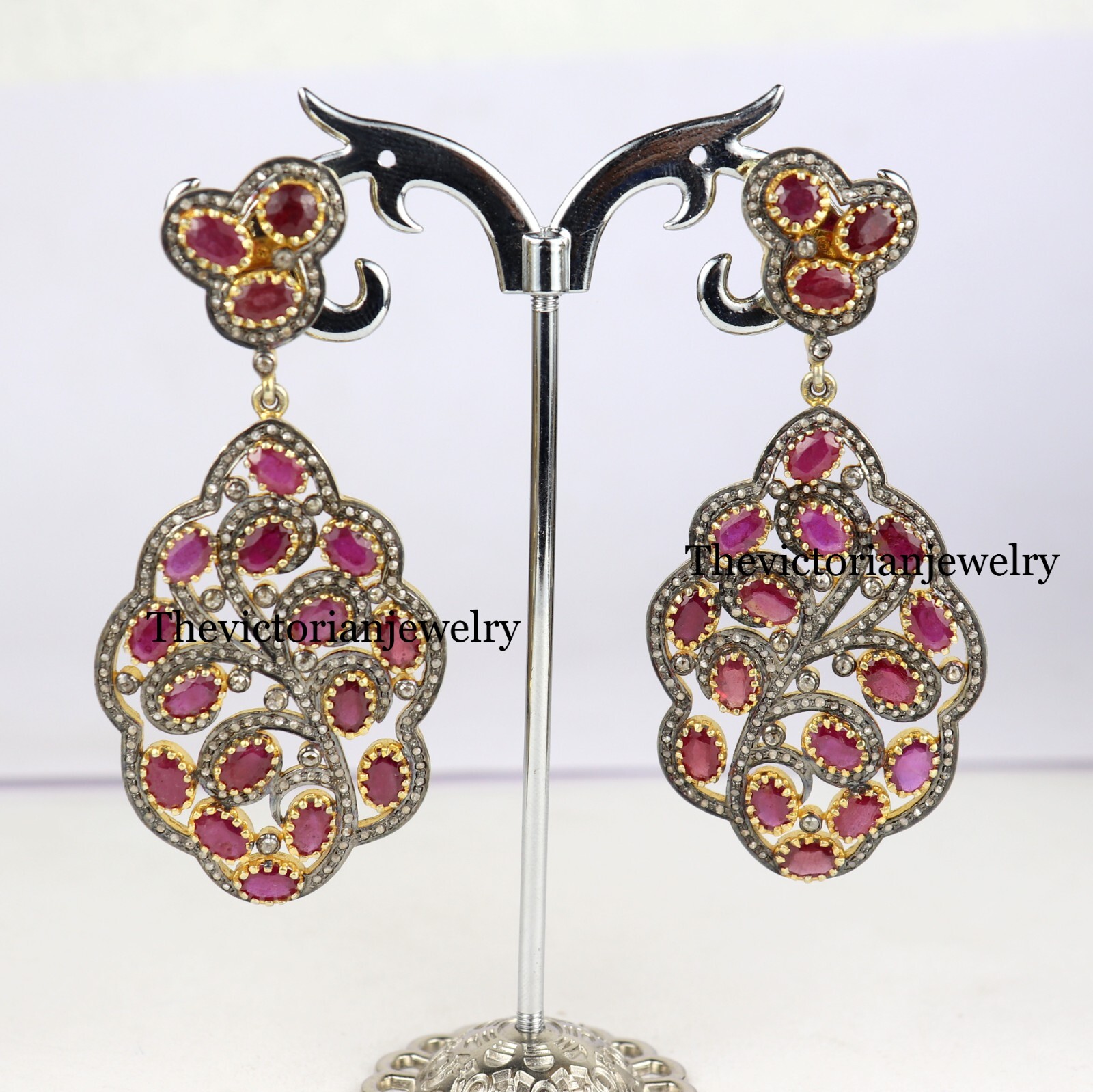 Timeless Ruby July Birthstone Dangle Pave Diamond Earring 925 Silver Jewelry
